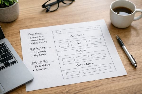 Workspace with wireframe and to-do lists - Find Best website designer near me